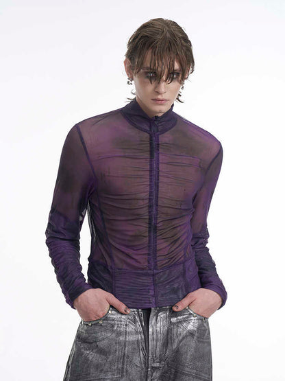 Half Turtleneck Mesh Zipper Bottoming Shirt Men's Long-sleeved T-shirt
