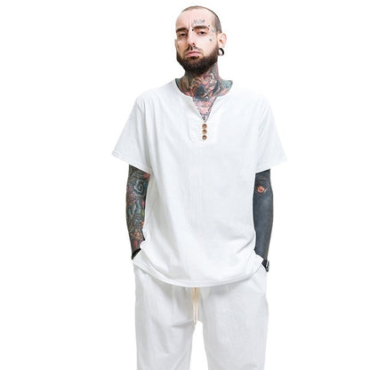 Loose Cotton And Linen T-shirt Men
