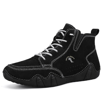 Men's Simple Printed Genuine Leather Working Wear Ankle Boots