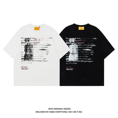 Design Pure Cotton Hip Hop High Street Retro Loose Short Sleeve T-shirt Men
