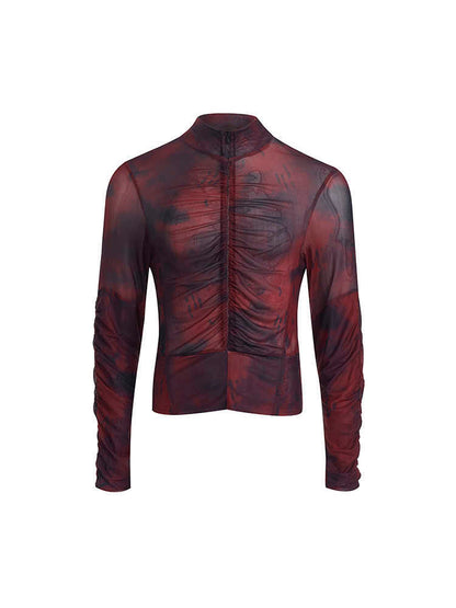 Half Turtleneck Mesh Zipper Bottoming Shirt Men's Long-sleeved T-shirt