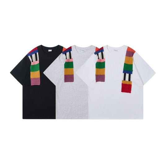 Color Contrast Patchwork Design Round Neck Loose Short Sleeves