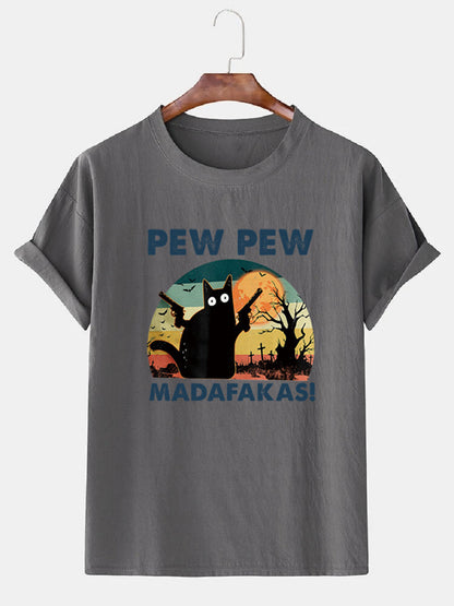 Loose Men's Clothing Cat T-shirt Top